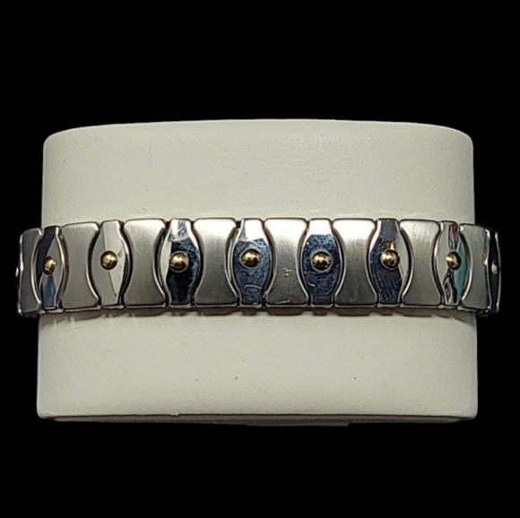 MILOR-ITLAY STRETCH FLEX BRACELET "STAINLESS STEEL"& 18Kt GOLD CENTER PO… - Picture 1 of 10